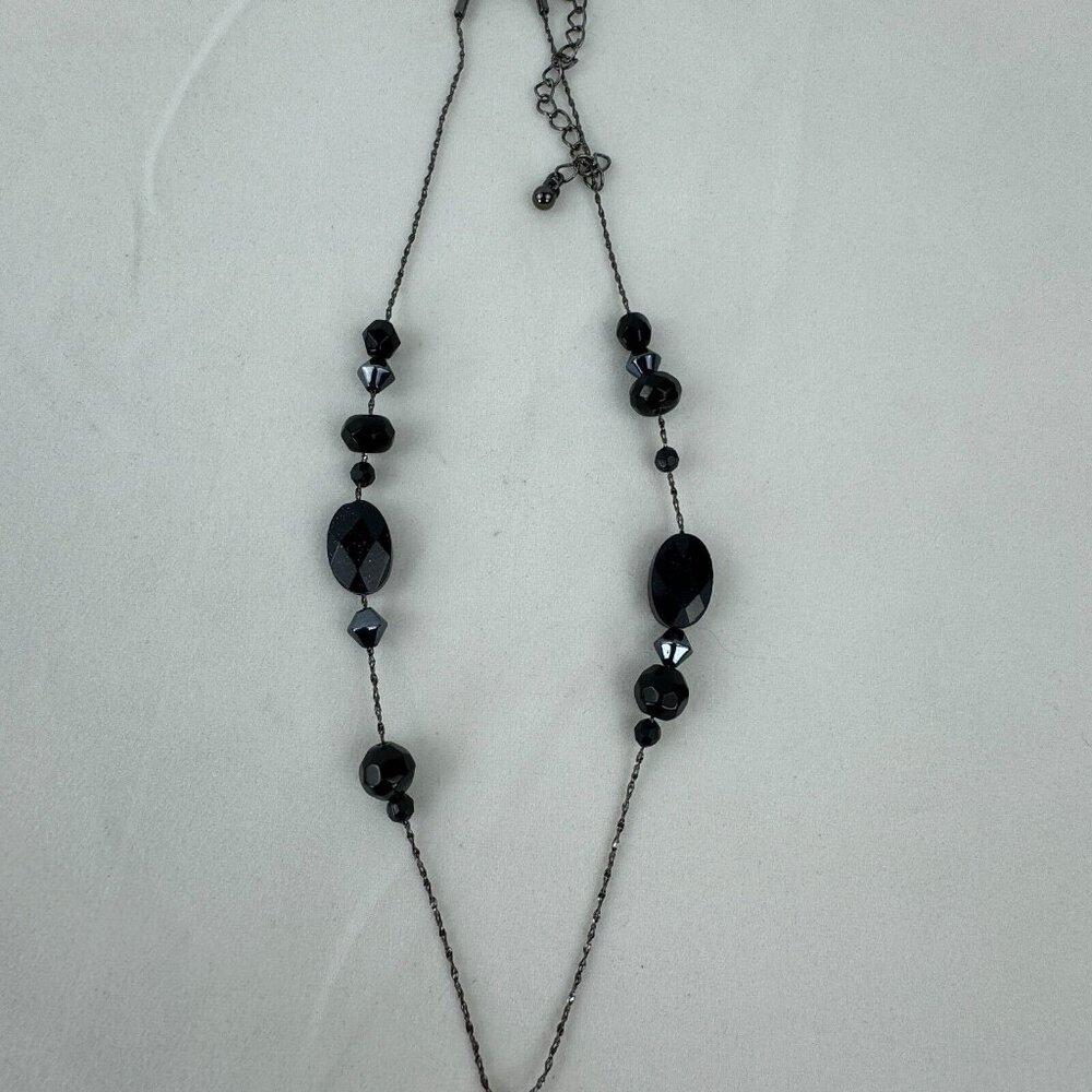 Vintage NR Pendant Necklace Dangle Earrings Set Gunmetal Midnight Blue Metallic - Picture 10 of 16